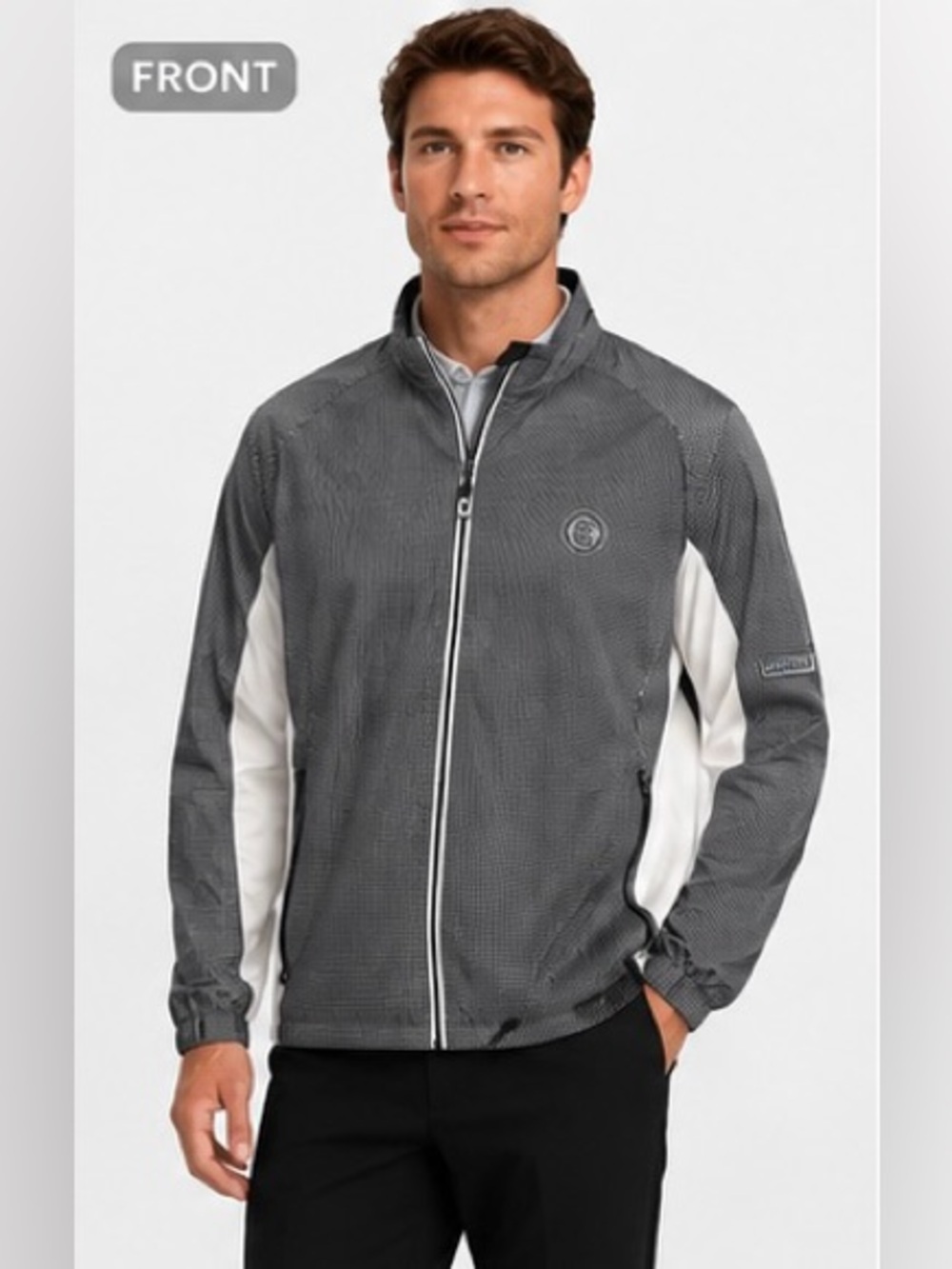 FootJoy DryJoy Hydrolite Windbreaker Jacket Gray White Old Mac Bandon Dunes Golf